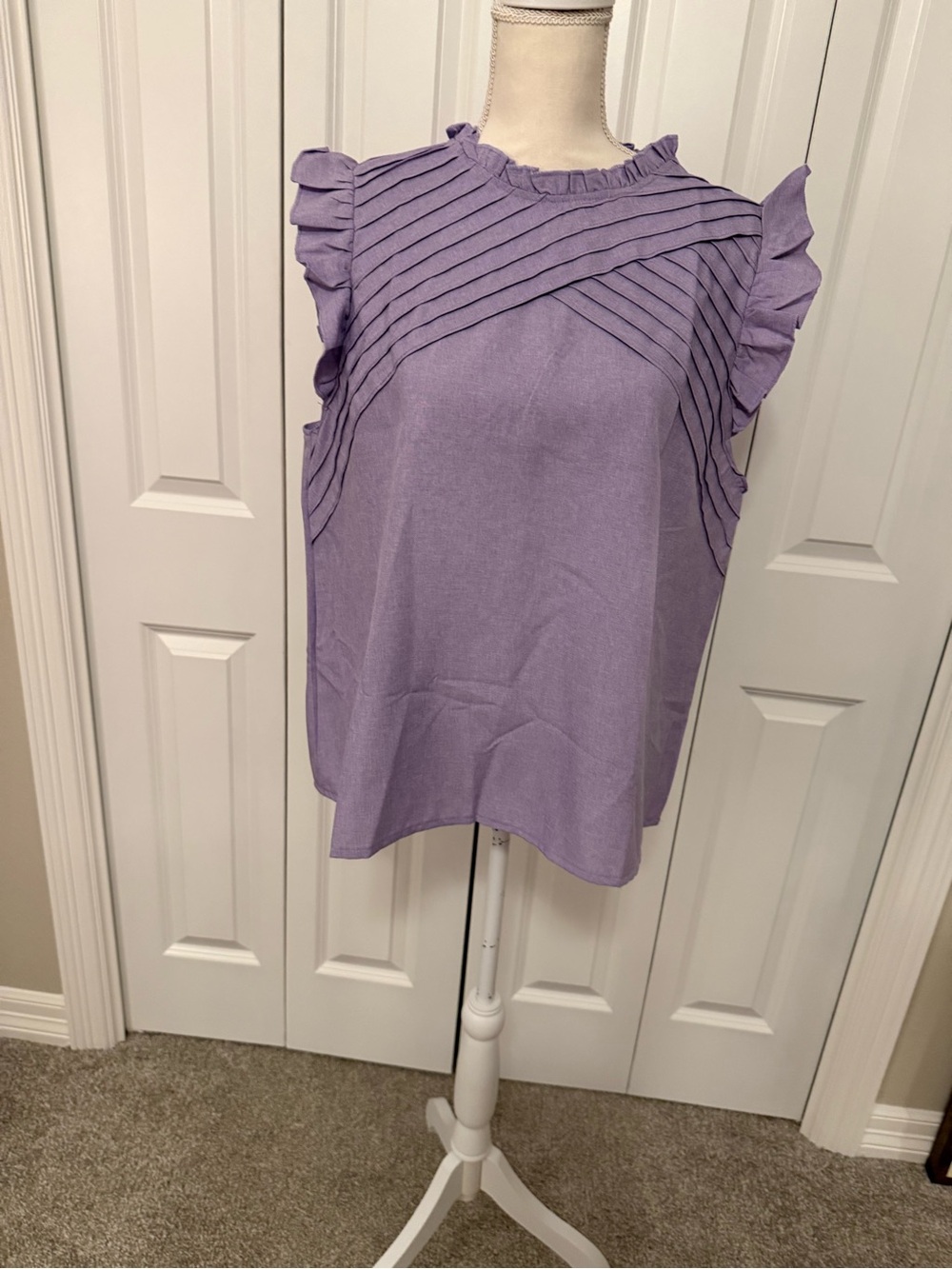 SHEIN Lavender Pleated Ruffle Sleeveless Blouse Size 1XL EUC